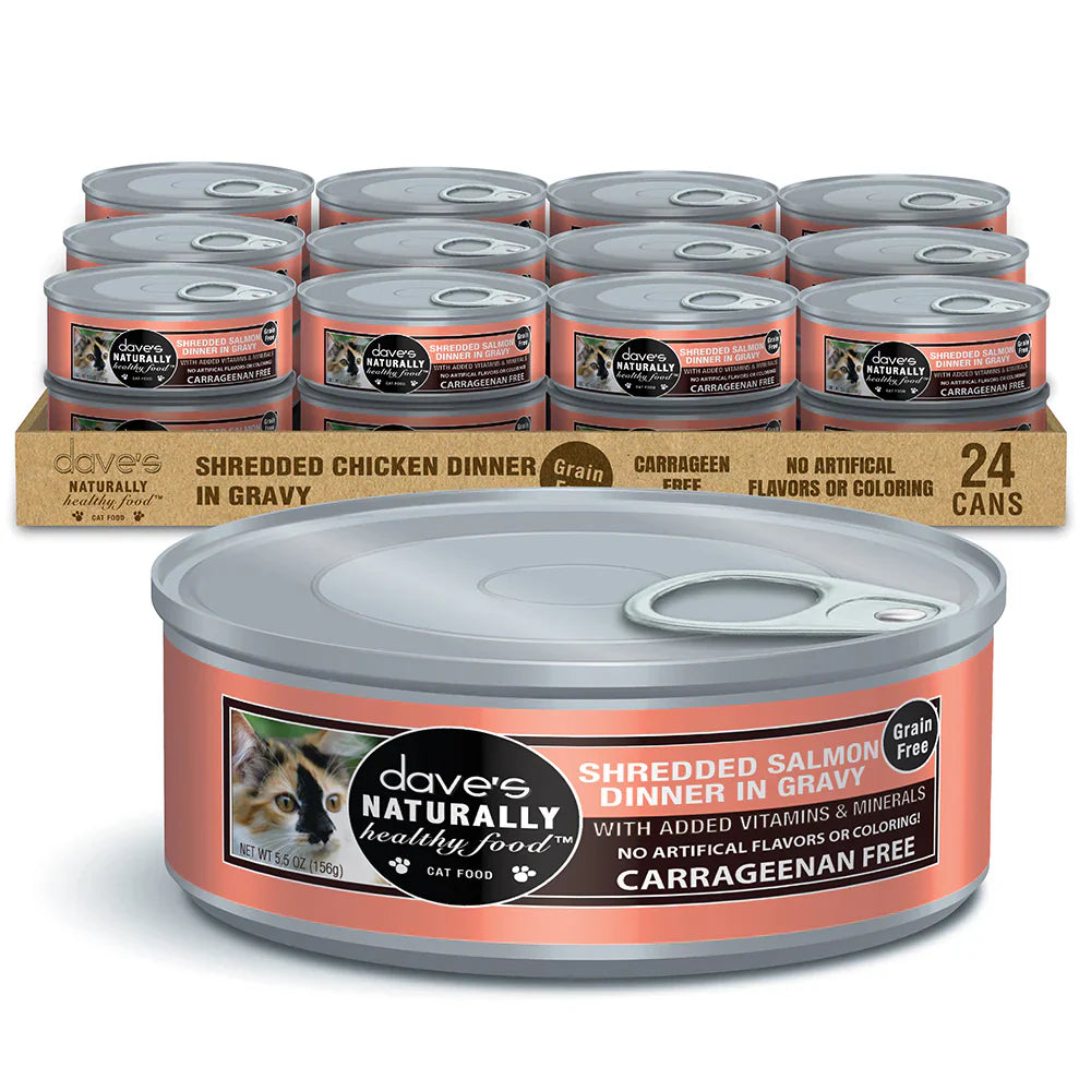 Dave's Naturally Healthy Grain Free Shredded Salmon Dinner in Gravy Wet Cat Food (5.5oz)
