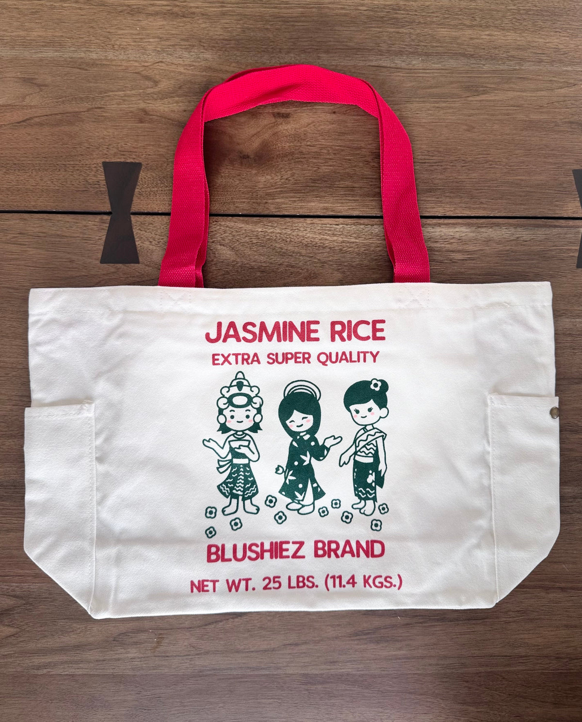 Premium Jasmine Rice Tote Bag – 15″ Canvas Zip-Top Bag with Inner & Side Pockets