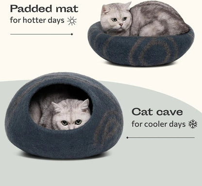Eco-Friendly Cat Cave Bed – Handmade 100% Merino Wool Felt Hideout for Cats & Kittens