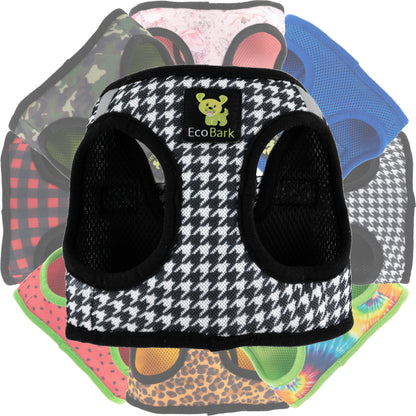 EcoBark Step In Dog Harness - XXXS to Medium Breeds- Reflective Soft Mesh Harness for Teacup, Small Dogs and Puppies / Houndstooth