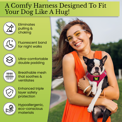 EcoBark Step In Dog Harness - XXXS to Medium Breeds- Reflective Soft Mesh Harness for Teacup, Small Dogs and Puppies / Hot Pink