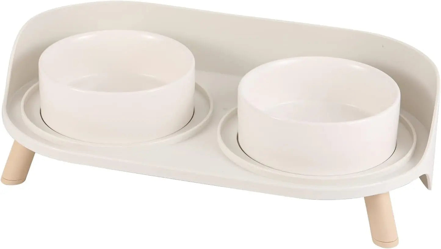 Elevated Ceramic Cat & Dog Bowl Set with Splash Guard, Non-Slip Stand (2x480ml)