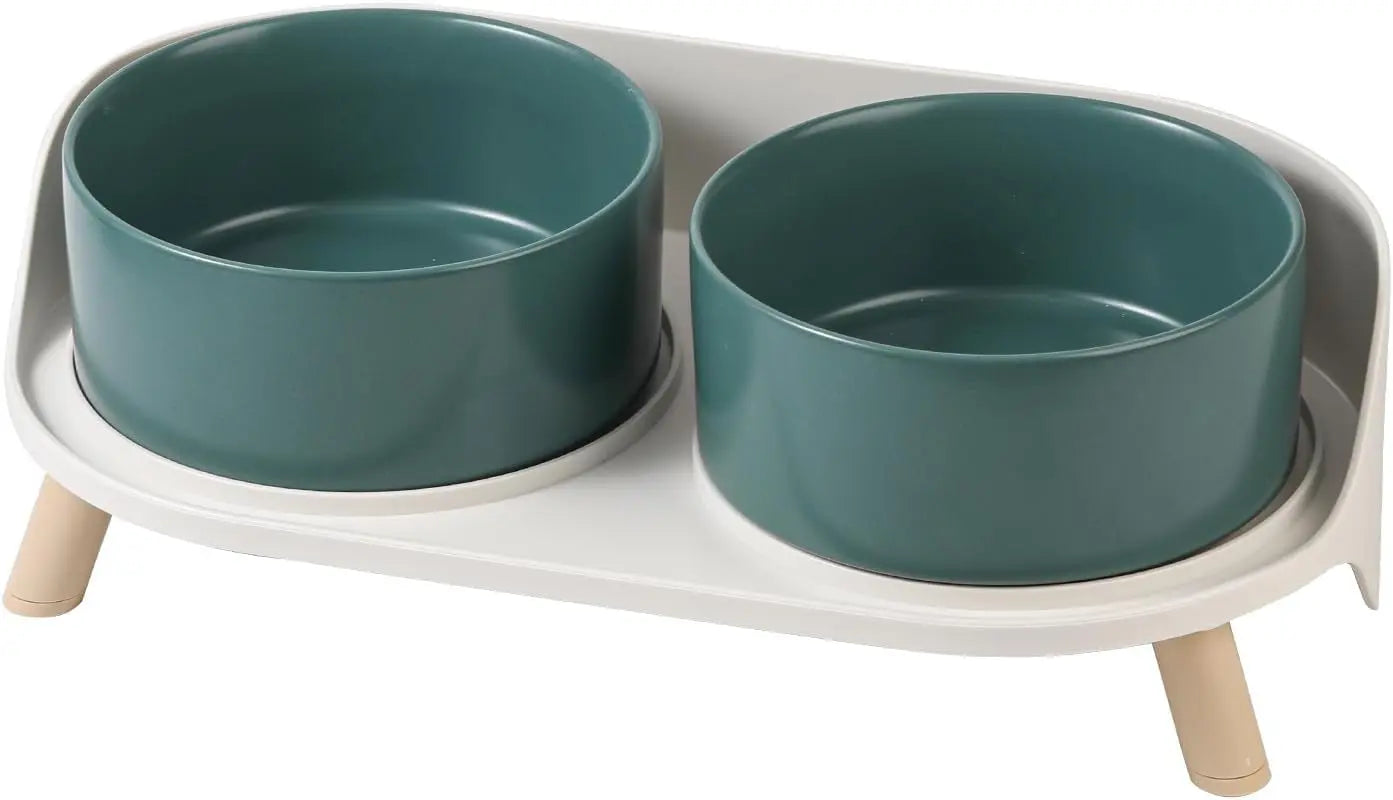 Elevated Ceramic Cat & Dog Bowl Set with Splash Guard, Non-Slip Stand (2x480ml)