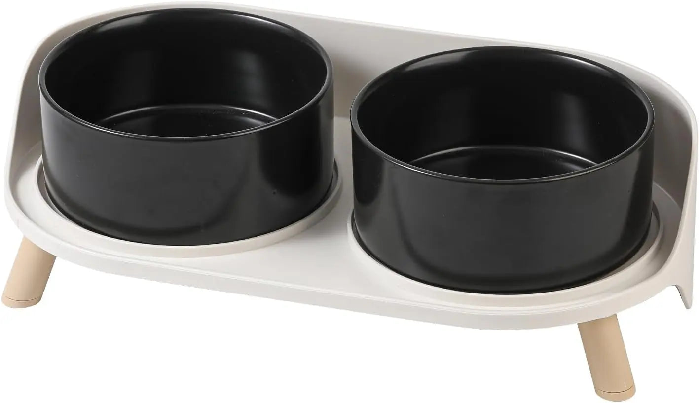 Elevated Ceramic Cat & Dog Bowl Set with Splash Guard, Non-Slip Stand (2x480ml)