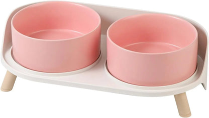 Elevated Ceramic Cat & Dog Bowl Set with Splash Guard, Non-Slip Stand (2x480ml)