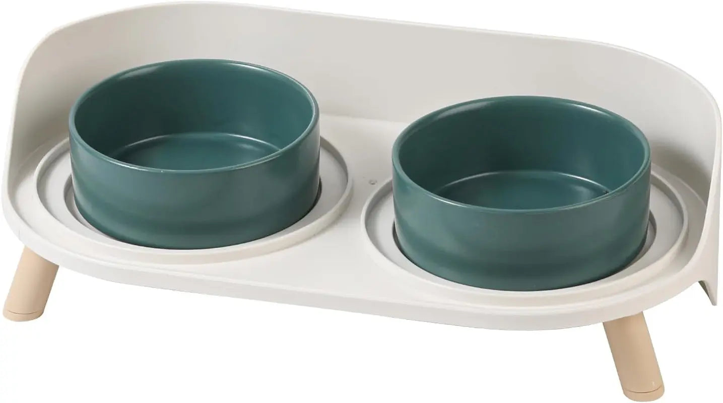 Elevated Ceramic Cat & Dog Bowl Set with Splash Guard, Non-Slip Stand (2x480ml)