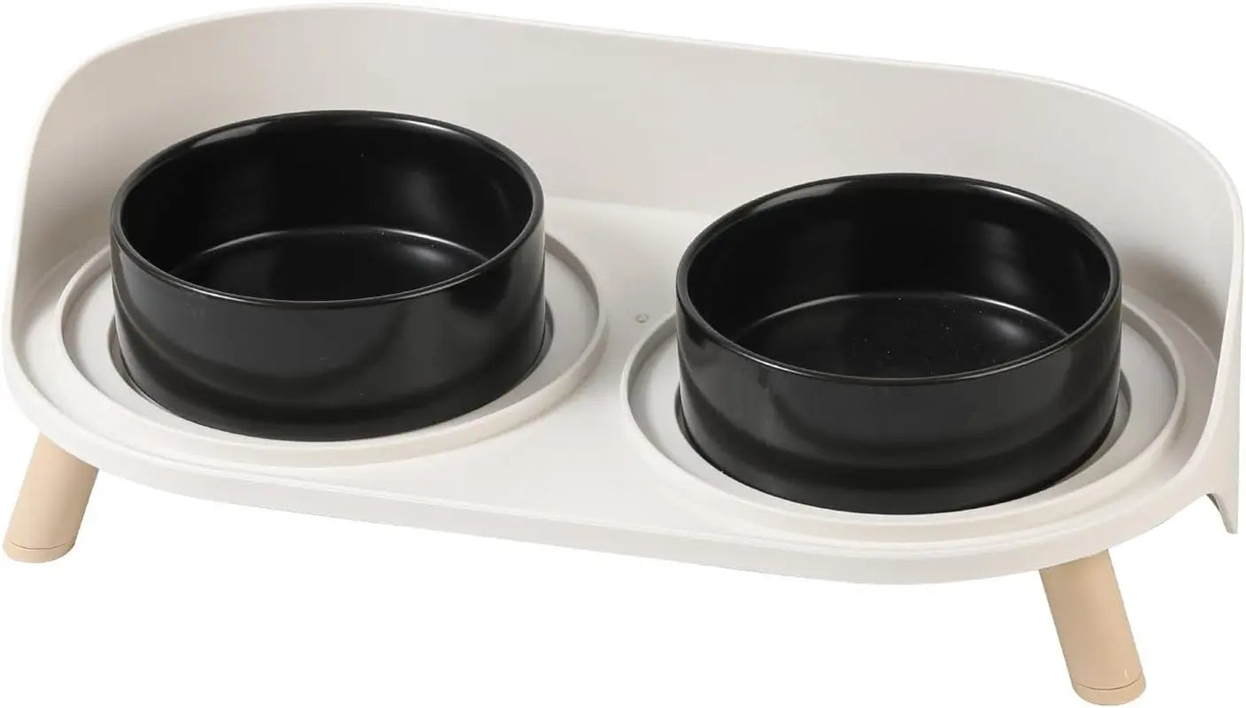 Elevated Ceramic Cat & Dog Bowl Set with Splash Guard, Non-Slip Stand (2x480ml)