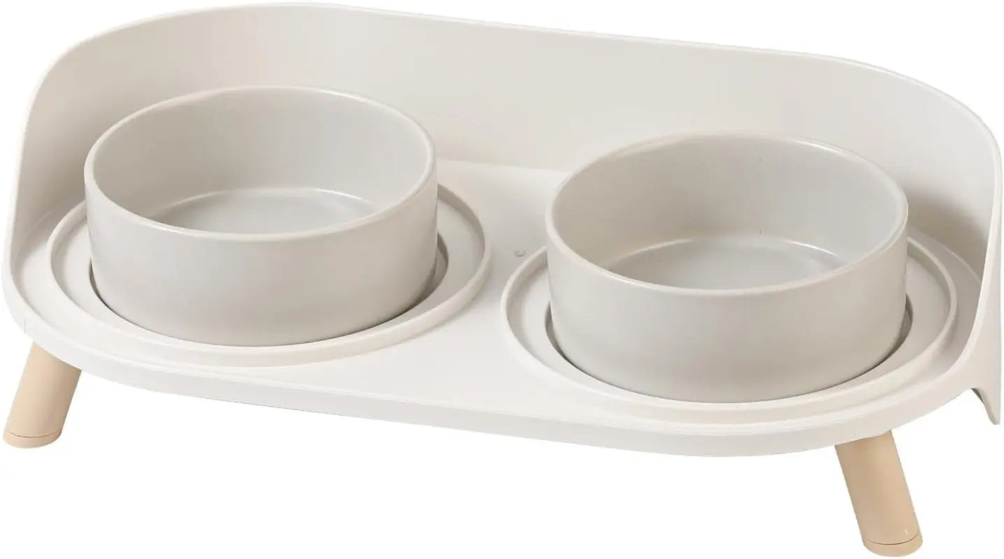 Elevated Ceramic Cat & Dog Bowl Set with Splash Guard, Non-Slip Stand (2x480ml)