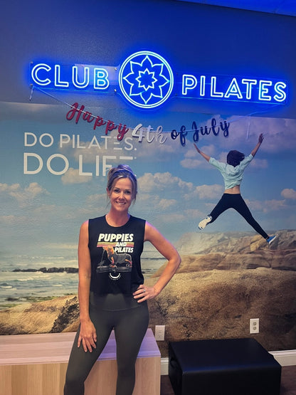 Puppies & Pilates Crop Top | Gift for Dog Moms Who Do Pilates | Made in USA