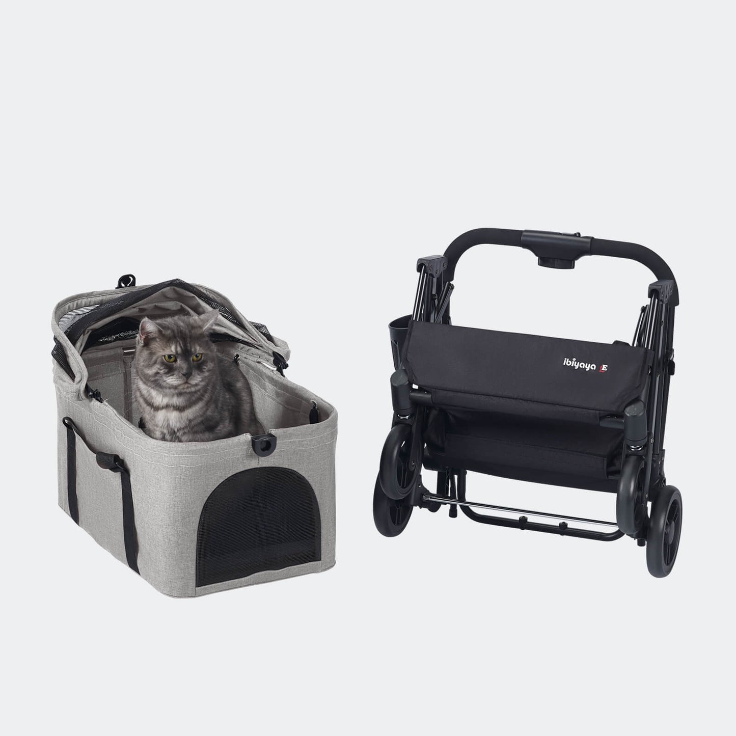 ibiyaya® Essential – Travois Tri-fold Pet Travel System XL, Pet Stroller with Detachable Carrier