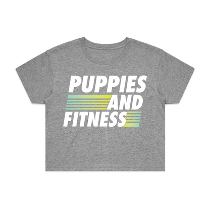 Puppies Fitness Club Logo Crop Tee | Gift for Active Dog Moms | Made in USA