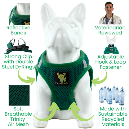 EcoBark Step In Dog Harness - XXXS to Medium Breeds- Reflective Soft Mesh Harness for Teacup, Small Dogs and Puppies / Forest Green