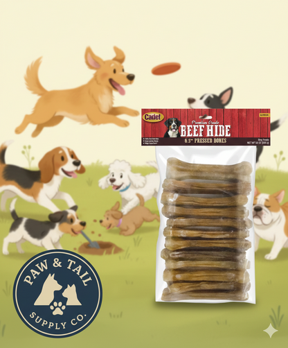 Cadet Pressed Rawhide Bones 6.5" Dog Chews 12 Pack Long Lasting Beef Hide