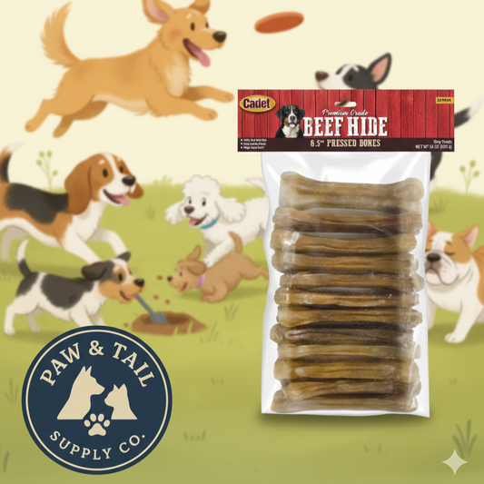 Cadet Pressed Rawhide Bones 6.5" Dog Chews 12 Pack Long Lasting Beef Hide