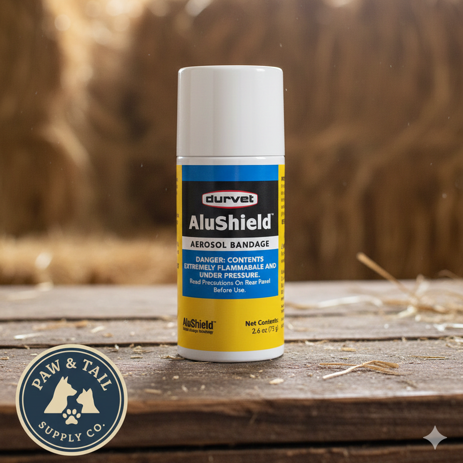 Durvet AluShield Aerosol Bandage 2.6oz Water-Resistant Animal Wound Spray