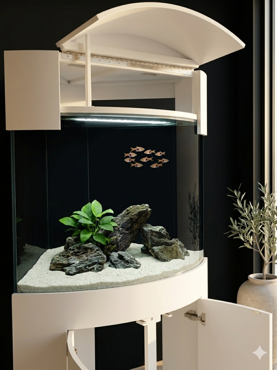 90g Corner 1/4 Cylinder Reef-Ready Aquarium Set in White