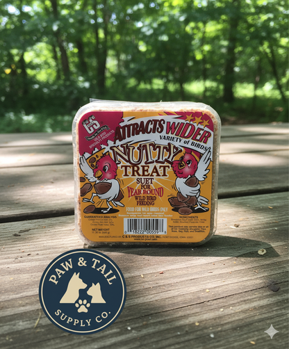 C&S Nutty Suet Treat Bird Cake 11.75 oz & Large Suet Basket Feeder Combo