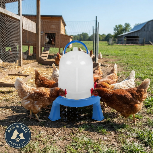 Double-Tuf Poultry Waterer Chickens Birds Blue/White 1.5QT