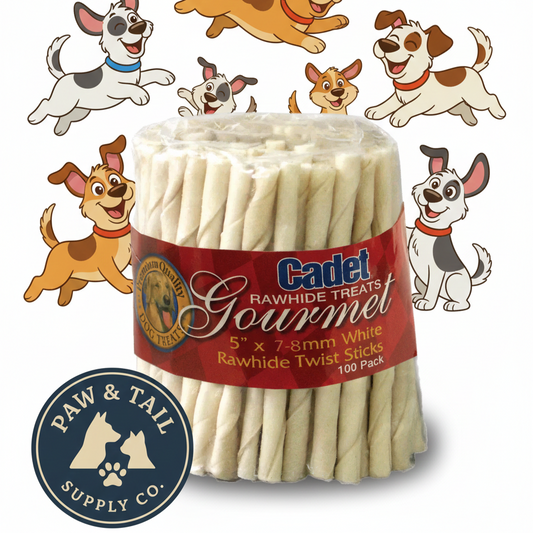Cadet Beef Hide Rawhide Twists 5-Inch Dog Chews 100 Count Long Lasting