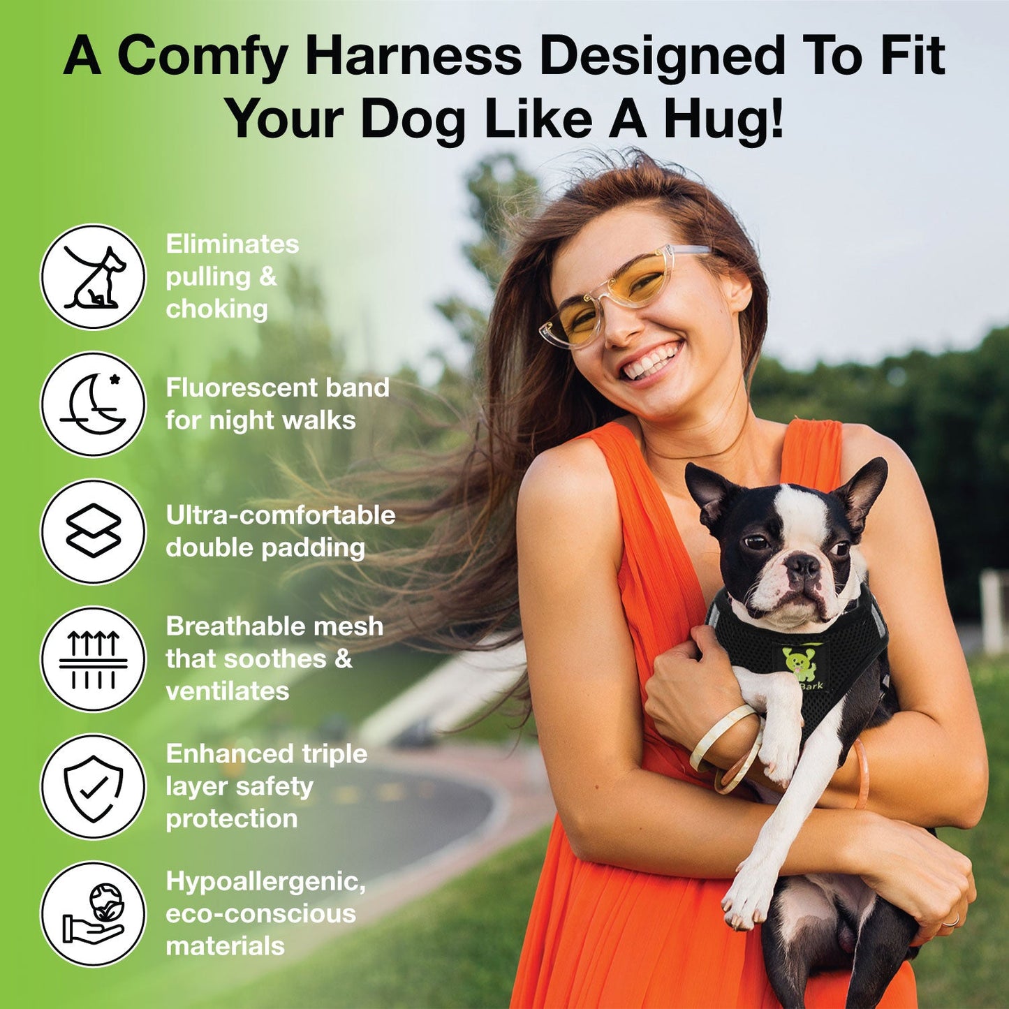 EcoBark Step In Dog Harness - XXXS to Medium Breeds- Reflective Soft Mesh Harness for Teacup, Small Dogs and Puppies / Black