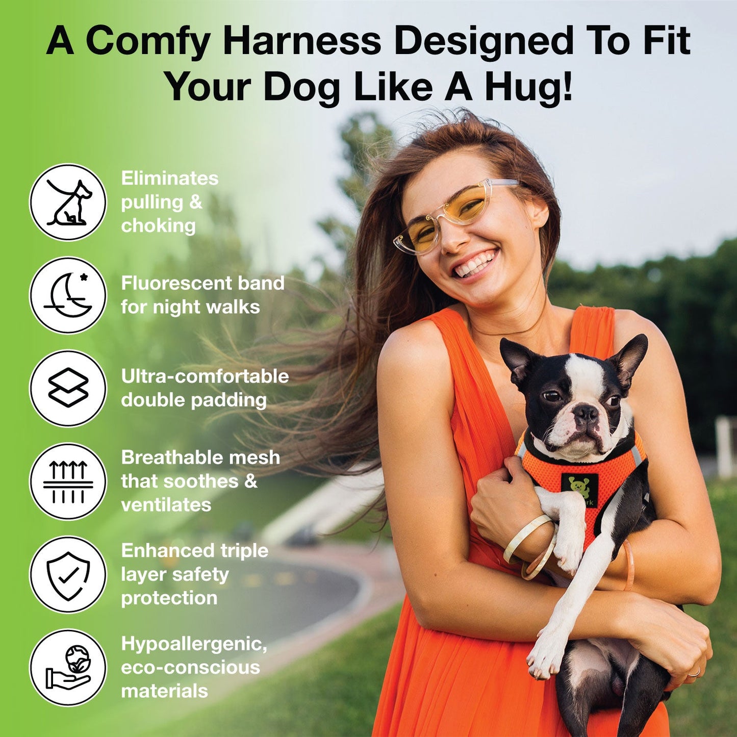 EcoBark Step In Dog Harness - XXXS to Medium Breeds- Reflective Soft Mesh Harness for Teacup, Small Dogs and Puppies / Orange