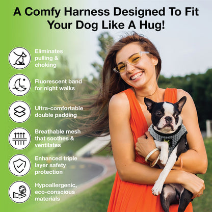EcoBark Step In Dog Harness - XXXS to Medium Breeds- Reflective Soft Mesh Harness for Teacup, Small Dogs and Puppies / Steel Gray