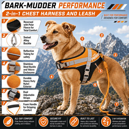 Dog Helios ® 'Bark-Mudder' 2-in-1 Reflective and Adjustable Sporty Dog Harness and Leash