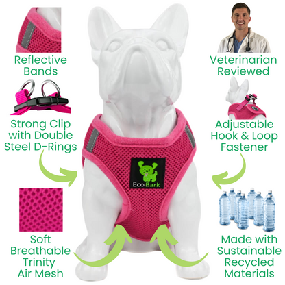 EcoBark Step In Dog Harness - XXXS to Medium Breeds- Reflective Soft Mesh Harness for Teacup, Small Dogs and Puppies / Hot Pink
