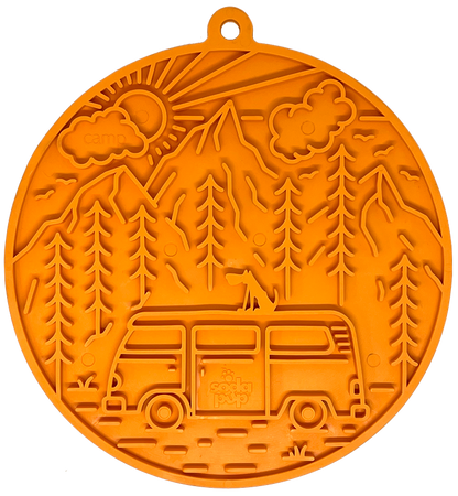 Camp eMat - Enrichment Lick Mat For Dogs and Cats - with Suction Cups | Retro Van Design | USA Made