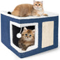 Indoor Cat House Cube with Bed, Scratch Pad & Toy Ball, Foldable Condo