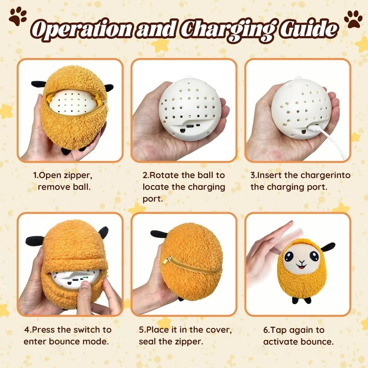 Interactive Moving Ball Rechargeable Plush Squeak Toy for Small/ Med/Large Dogs