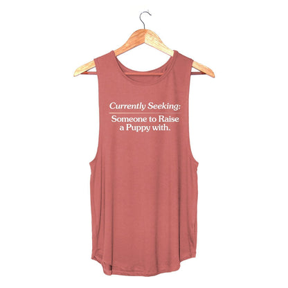 Currently Seeking Someone to Raise a Puppy With | Women's Sleeveless Tank Made in USA