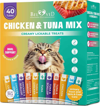 Lickable Cat Treats – Tuna Mix, 40 Sticks, Urinary Care & Multivitamin