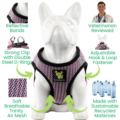 EcoBark Step In Dog Harness - XXXS to Medium Breeds- Reflective Soft Mesh Harness for Teacup, Small Dogs and Puppies / Lilac Pink