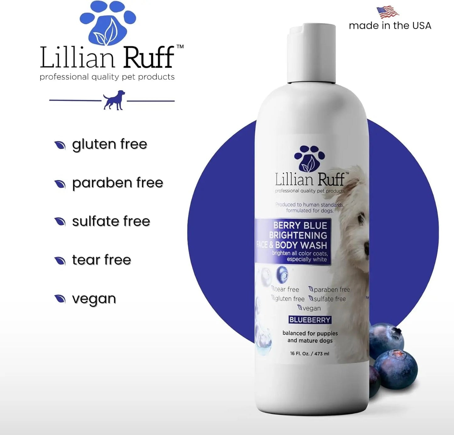 Lillian Ruff Professional Berry Blue Brightening Dog Shampoo & Conditioner Set