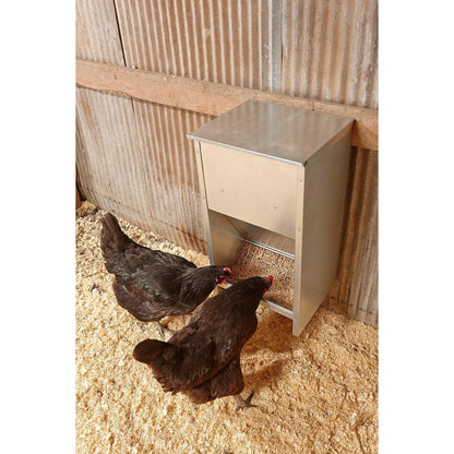 Little Giant Galvanized Steel Poultry Feeder 25 lb High Capacity Wall Mount
