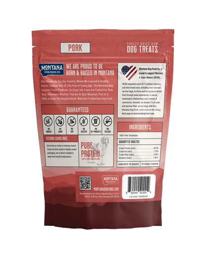 Pork Tenderloin Freeze-dried Raw Trail Snacks (Treats) for Dogs 3oz