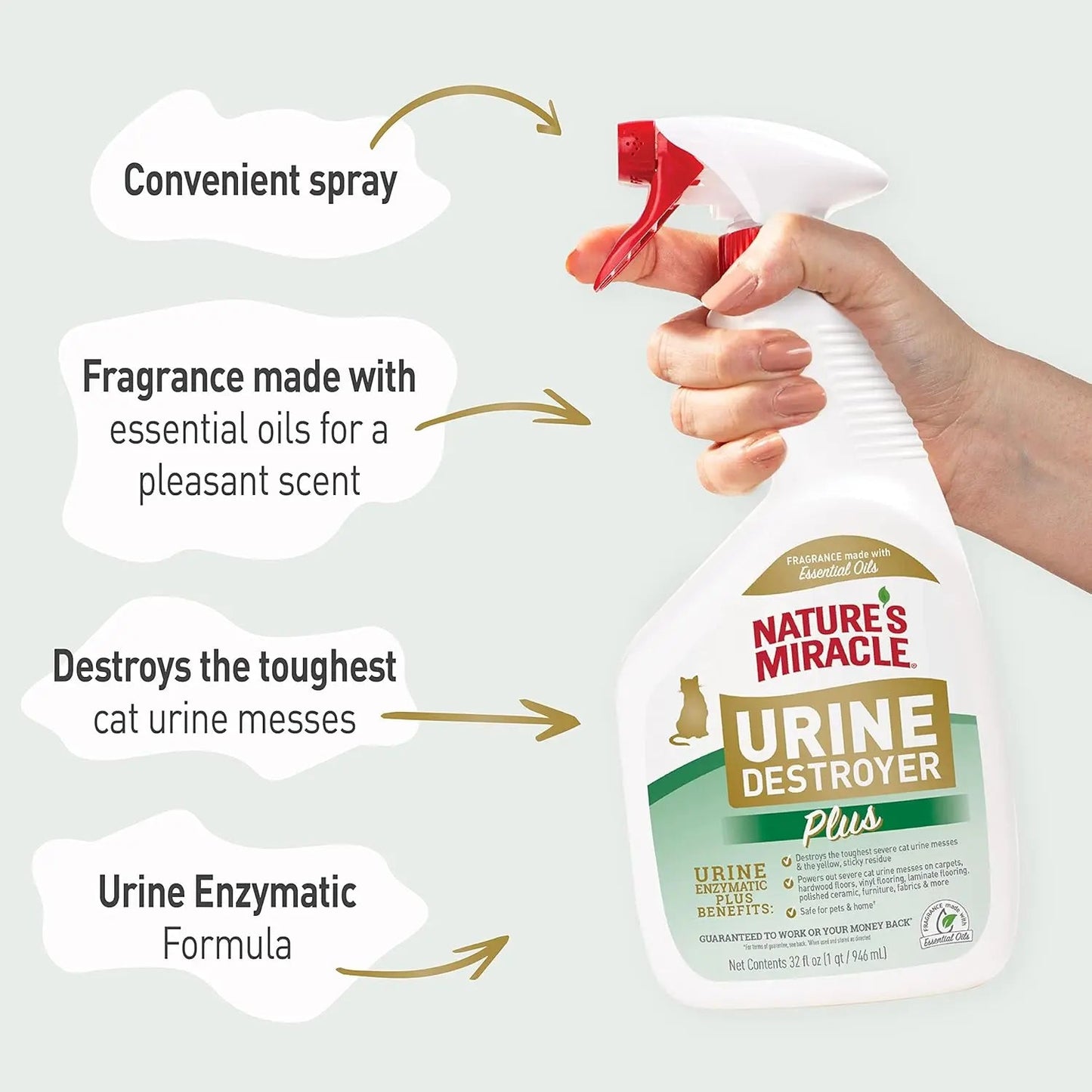Nature’s Miracle Urine Destroyer plus Cat, 32 Ounces, Ready-To-Use