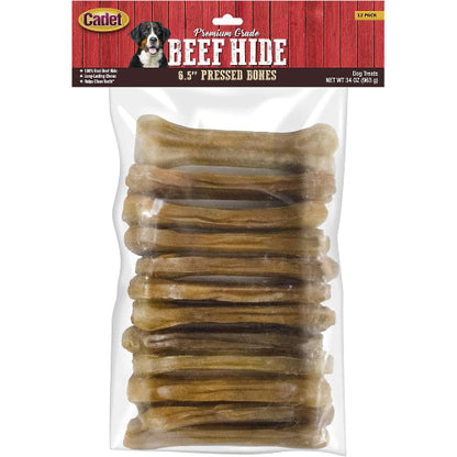 Cadet Pressed Rawhide Bones 6.5" Dog Chews 12 Pack Long Lasting Beef Hide