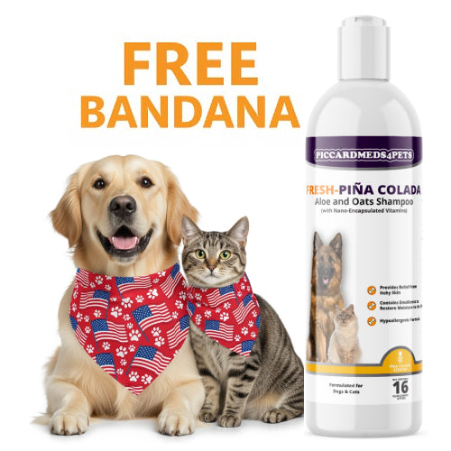 Piccardmeds4pets Fresh-Piña Colada Aloe and Oatmeal Shampoo for Pets 16 oz. + FREE Bandana!