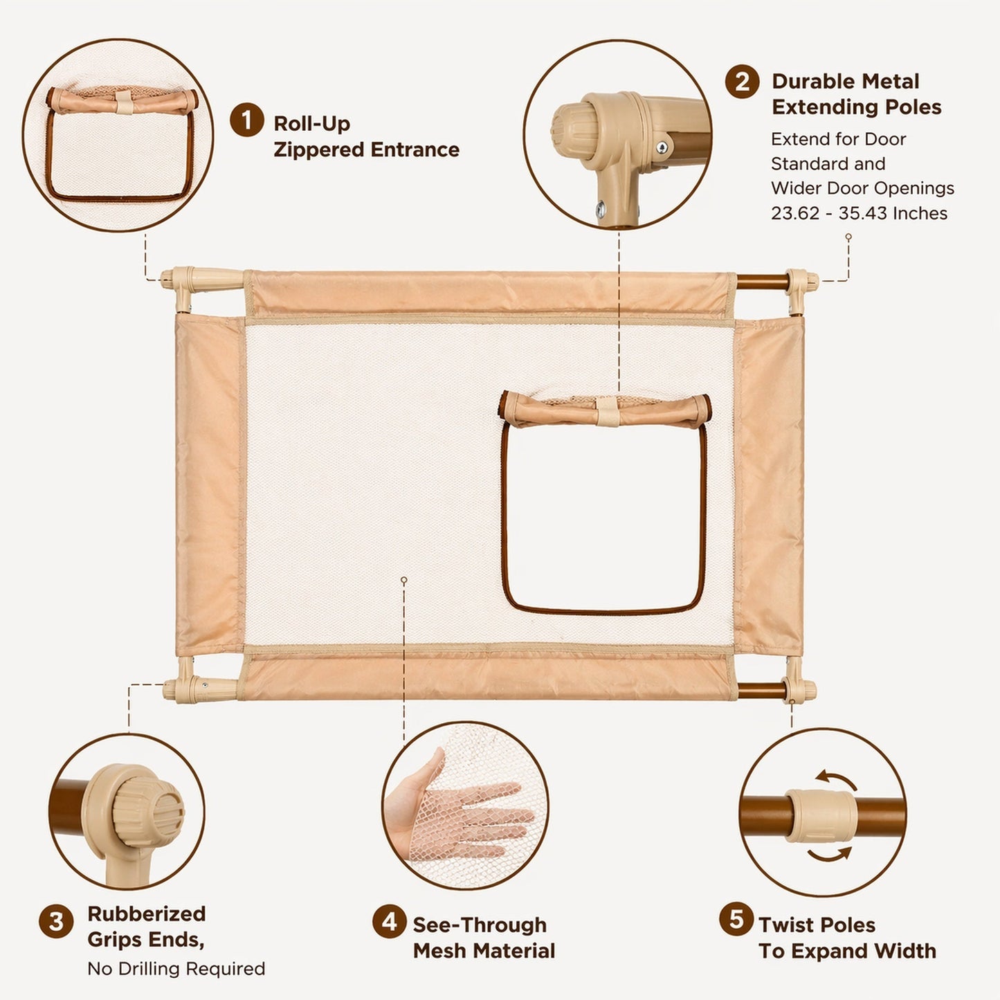 Pet Life ® 'Porta Gate' Anti-Drilling Nylon Mesh Collapsible Folding Travel Safety Pet Cat Dog Gate w/ Zippered Entrance