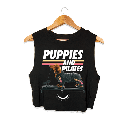 Puppies & Pilates Crop Top | Gift for Dog Moms Who Do Pilates | Made in USA