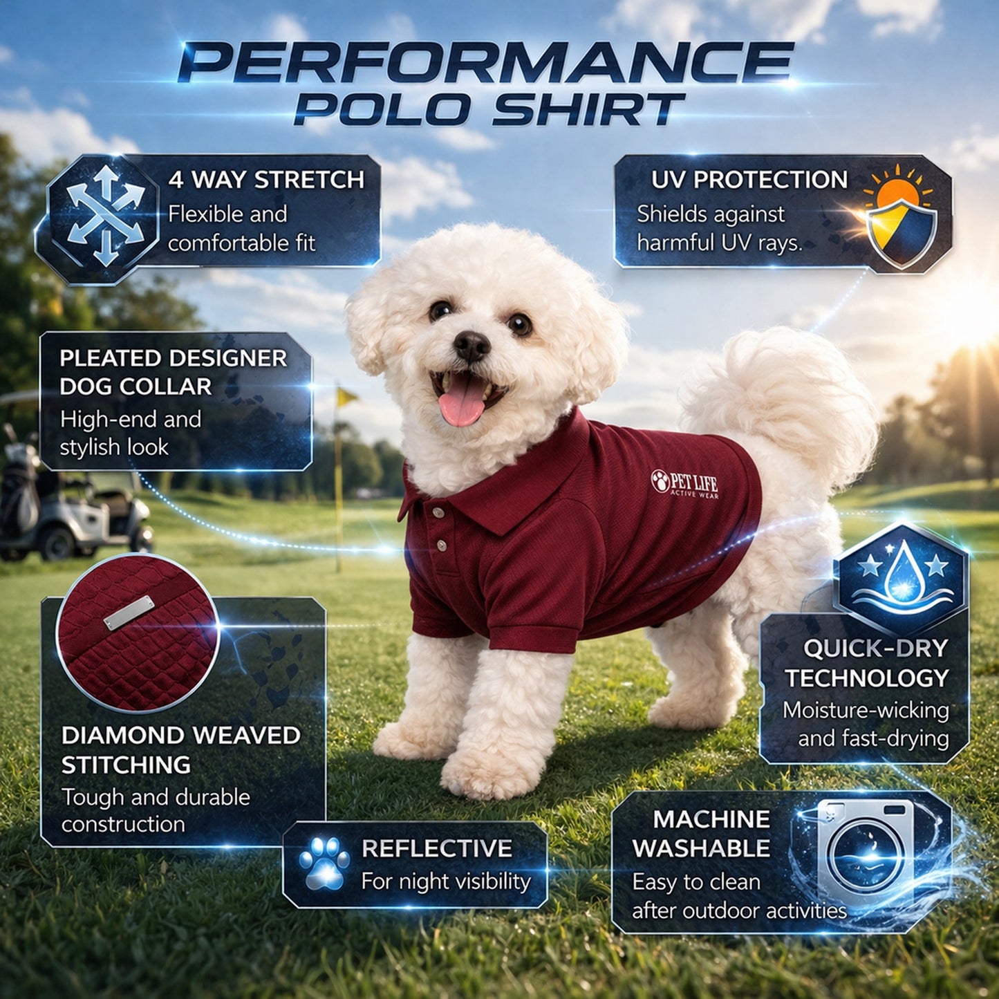 Pet Life ® Active 'Fur-Flex' Stretch and Quick-Dry Anti-Odor Fitness Yoga Dog Polo T-Shirt
