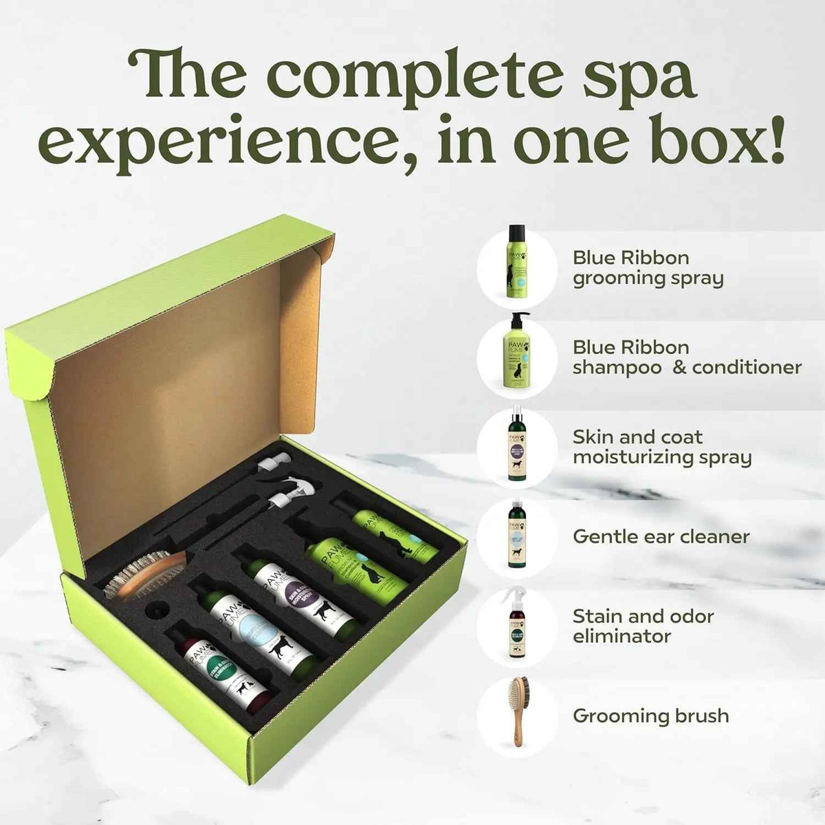 Pawfume Dog Spa Gift Basket 6-Piece Probiotic Deodorizer & Grooming Set