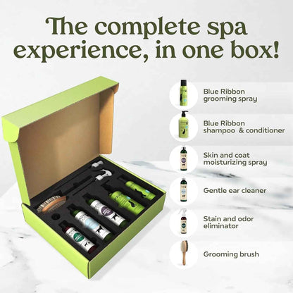 Pawfume Dog Spa Gift Basket 6-Piece Probiotic Deodorizer & Grooming Set