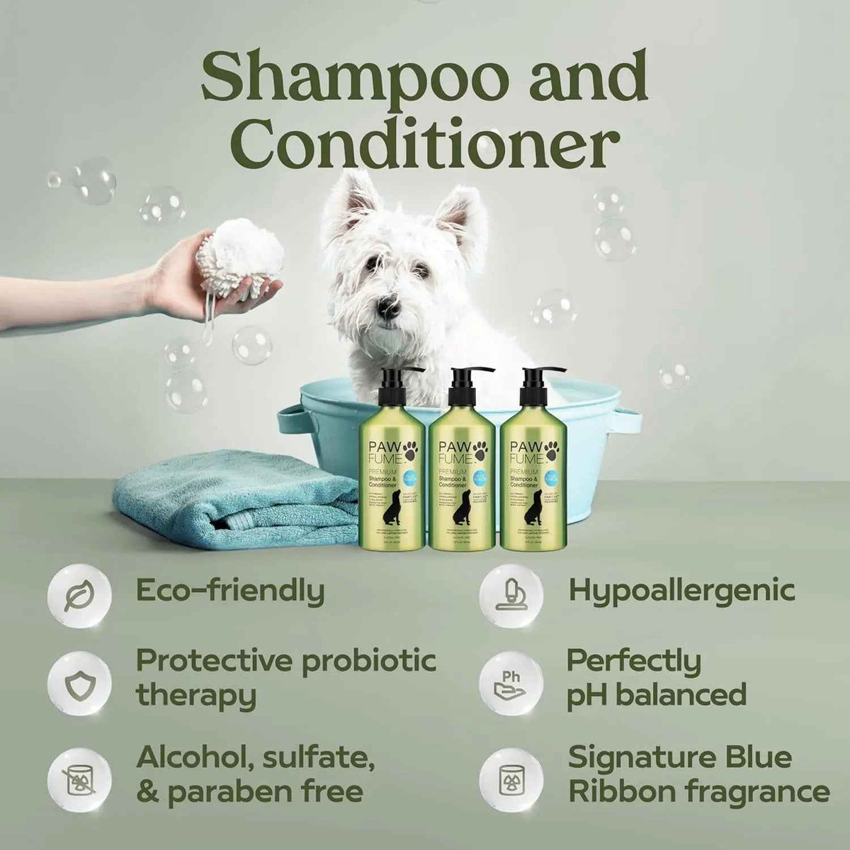 Pawfume Dog Spa Gift Basket 6-Piece Probiotic Deodorizer & Grooming Set