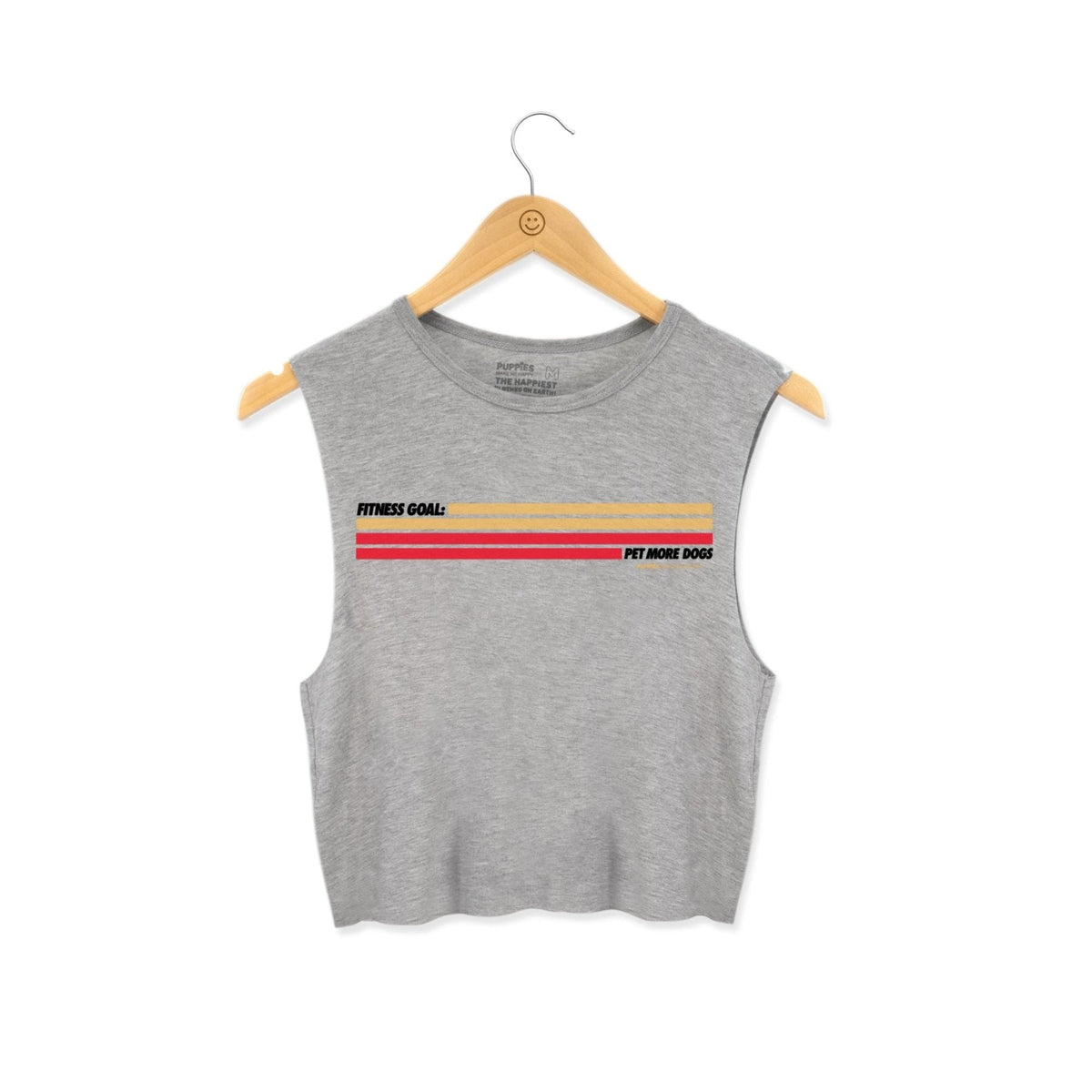 Puppies Fitness Stripes Crop Tank | Light Grey | Sporty Dog Mom Gift | Made in USA | Last 4
