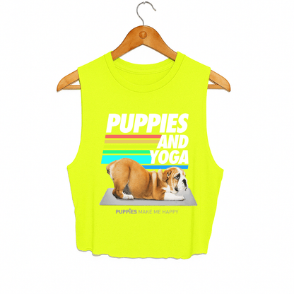 Puppies & Yoga Crop Tank | Gift for Dog Moms Who Do Yoga | Made in USA