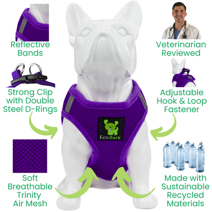 EcoBark Step In Dog Harness - XXXS to Medium Breeds- Reflective Soft Mesh Harness for Teacup, Small Dogs and Puppies / Purple