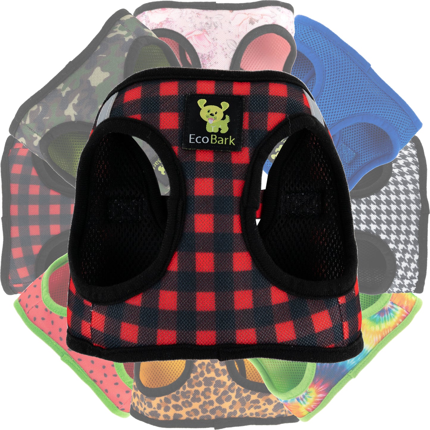 EcoBark Step In Dog Harness - XXXS to Medium Breeds- Reflective Soft Mesh Harness for Teacup, Small Dogs and Puppies / Buffalo Plaid